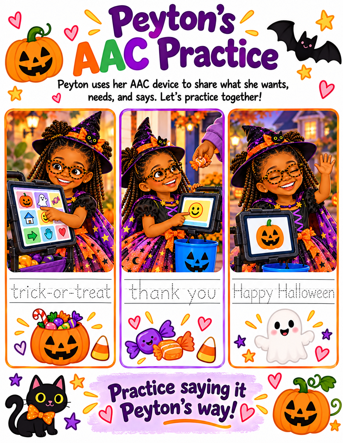 Peyton's AAC Practice Halloween activity sheet