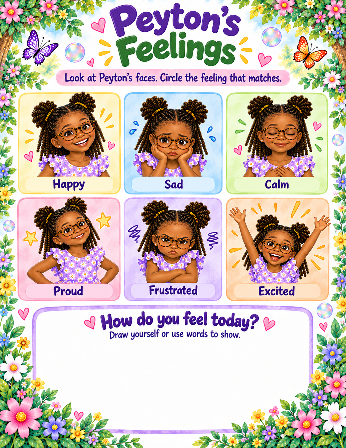Peyton's Feelings activity sheet